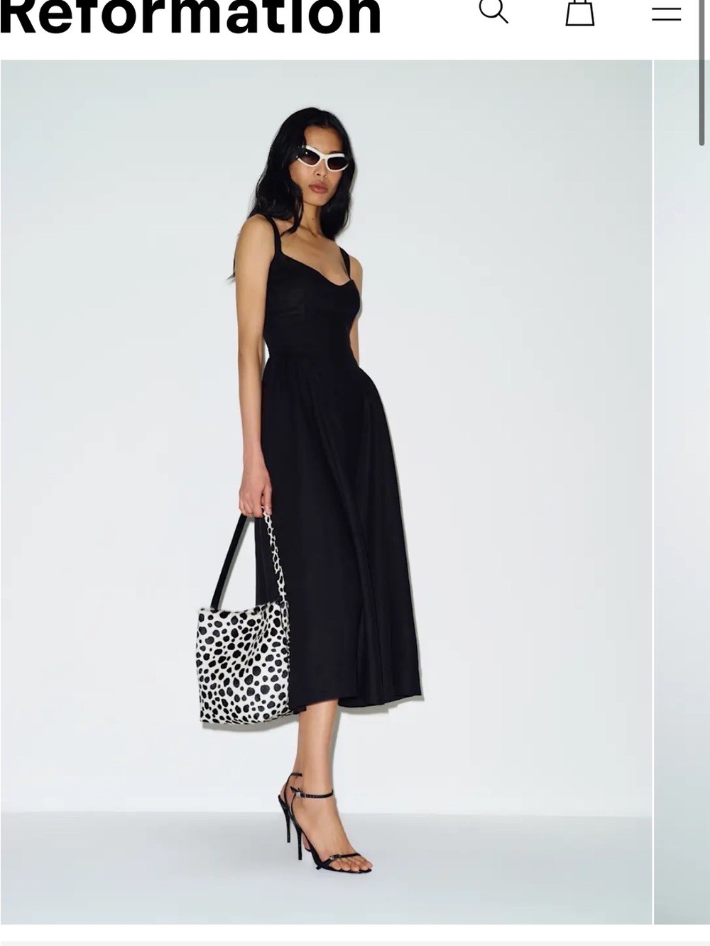 Reformation Black Midi Slip Dress with Slim Straps